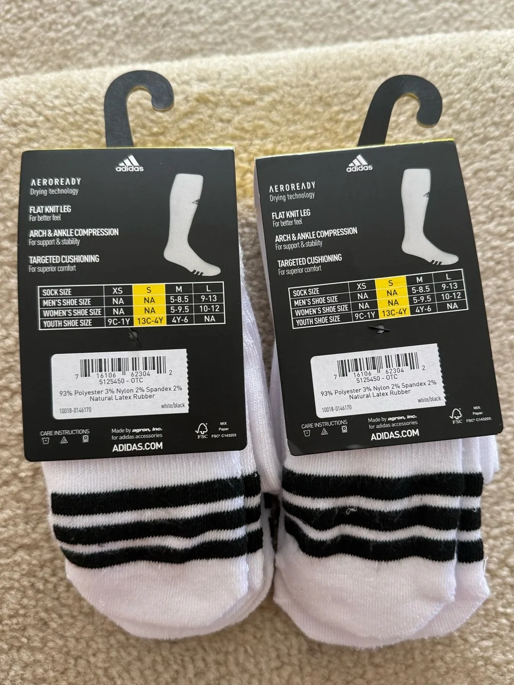 NWT adidas  White & Black Multi-Sport Soccer Baseball OTC Socks - 4 Pair